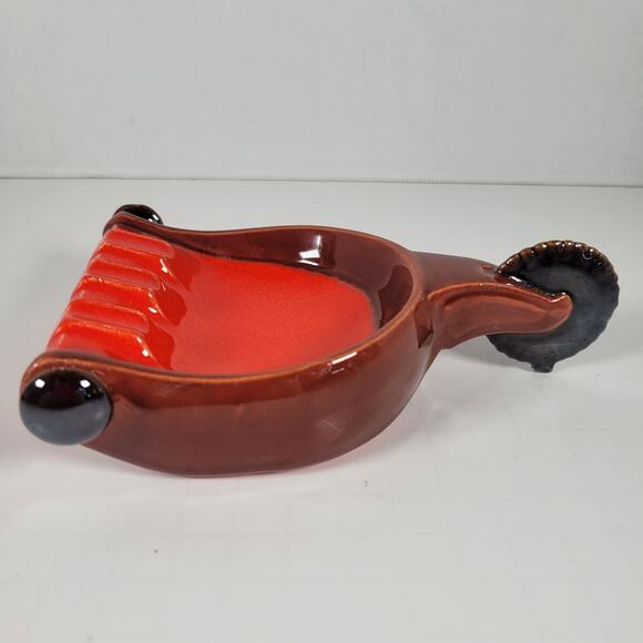 Vintage Orange and Brown Spur Ashtray with Handle, Mid-Century Modern Farmhouse - Picture 3 of 12